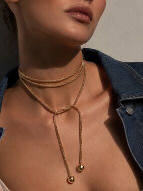 Modern Wraparound Gold Chain Rope Lariat Necklace